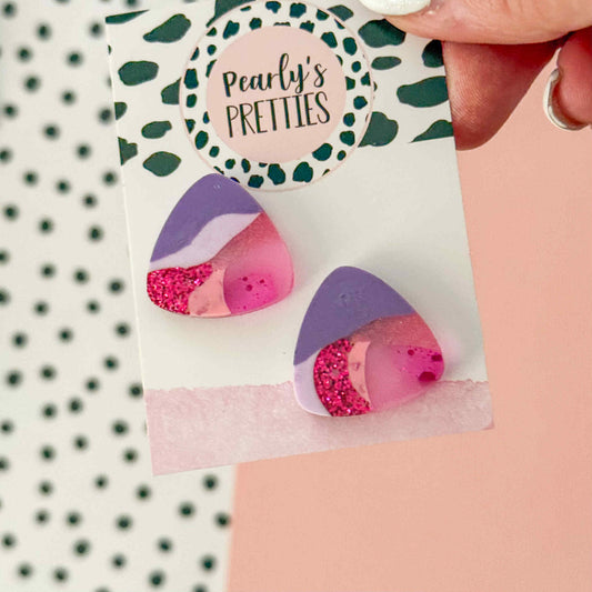 Large triangle stud earring - Berry Blush 22