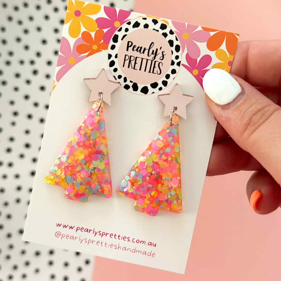 Confetti Christmas tree dangle earrings- star top